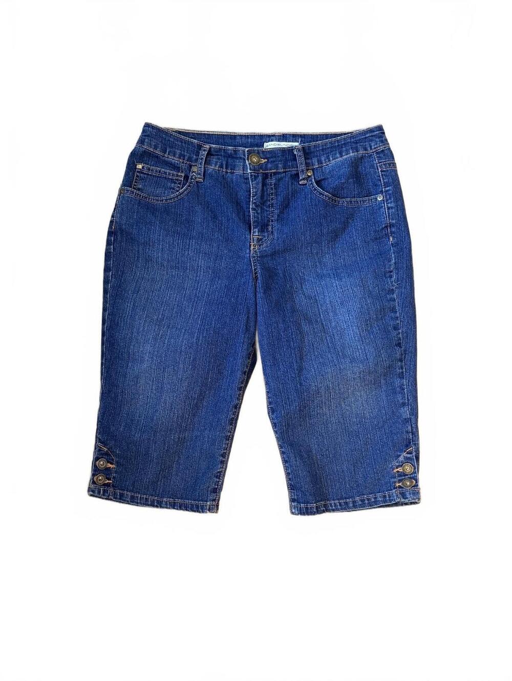 Vintage Bandolino Blu Denim Capris Womens Size 8 Baggy Y2K Bedazzled Embellished